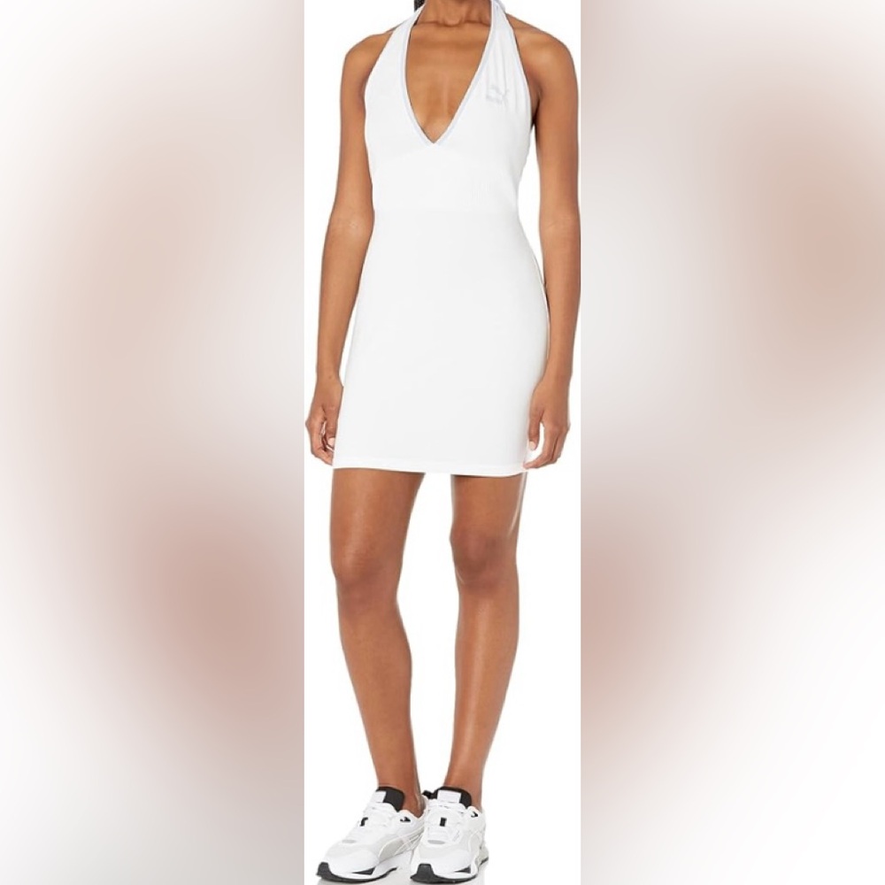 White and Blue Halter Sports Dress